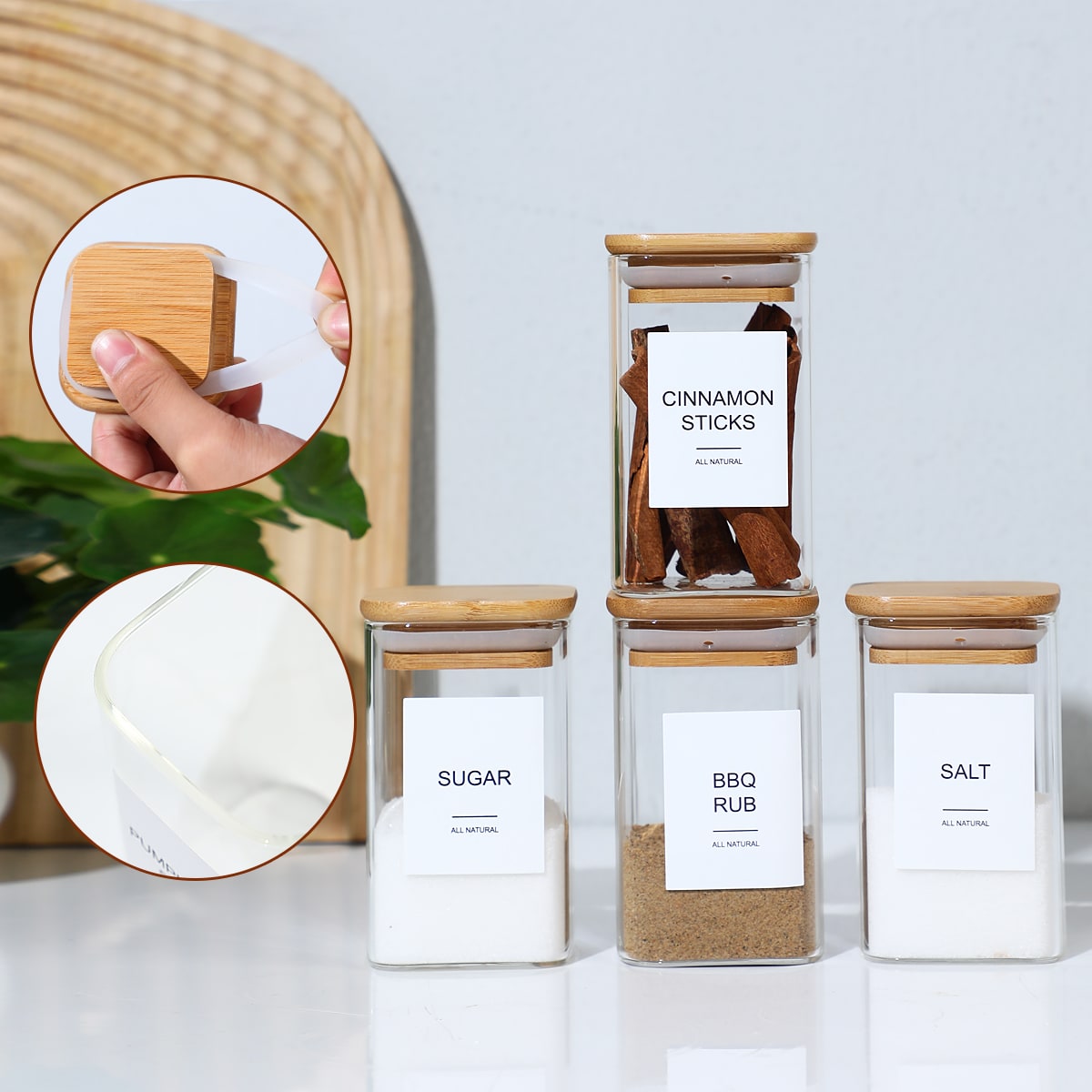 24 PCS Square Seasoning Jars Pepper Bottle Pepper Powder Bottle 240ml Glass Seasoning Jars Salt Jars view 10
