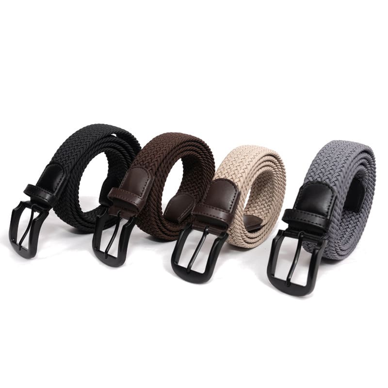 Men's Braided Pure Black Elastic Belt Without Holes view 3