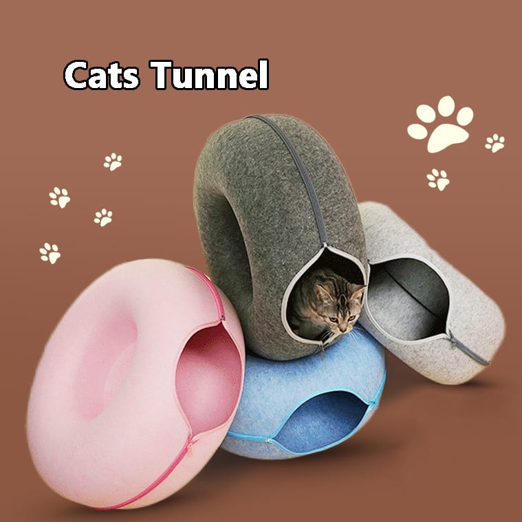 Four Seasons Available Cat Nest Round Woolen Felt Pet Dual-use Cat Nest Tunnel Interactive Training Toy Grey Felt Cat Nest view 7