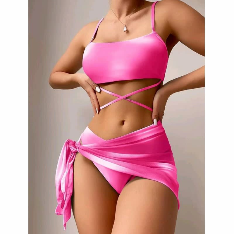 3pcs Tie Dye Print Bikini With Short Skirt Summer Beach Sexy Swimwear Womens Clothing view 7