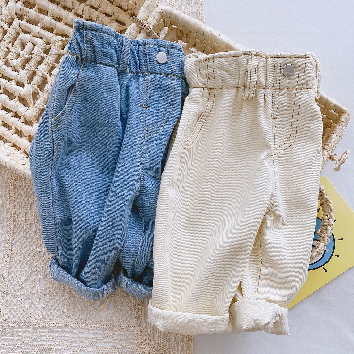 Baby Solid Color Casual High Waist Soft Jeans view 6