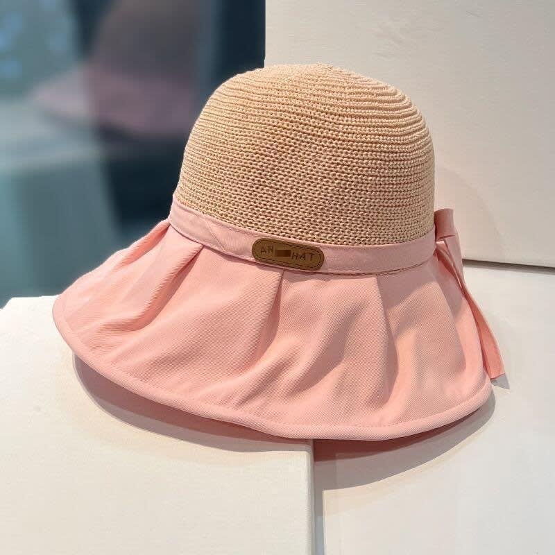 Bow Fisherman Hat Summer Straw Sunhat With Large Brim Anti-UV Sunshade And Face Protection Hat Outdoor view 3