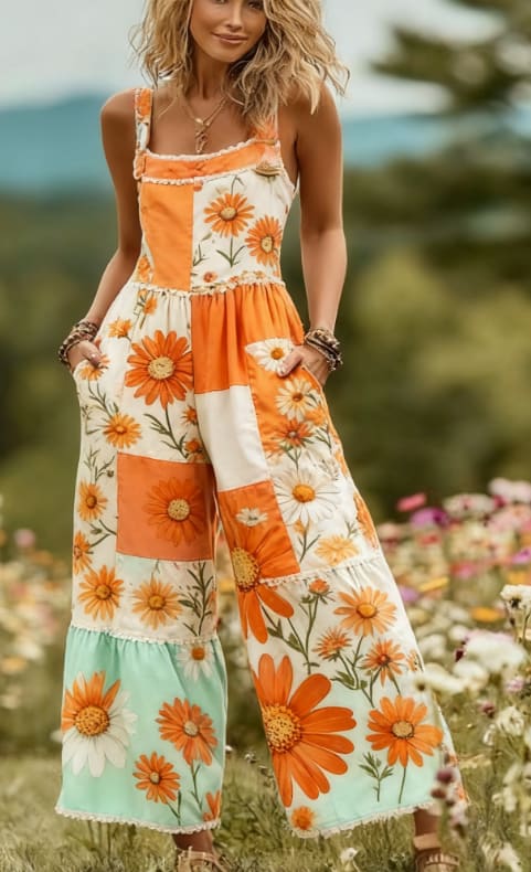Women's Retro Print Comfortable Jumpsuit