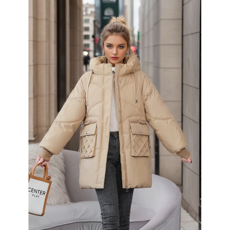 Winter Warm Hooded Coat With Pockets Fashion Solid Color Thicken Straight Cotton Jacket For Women Outerwear Clothing view 2