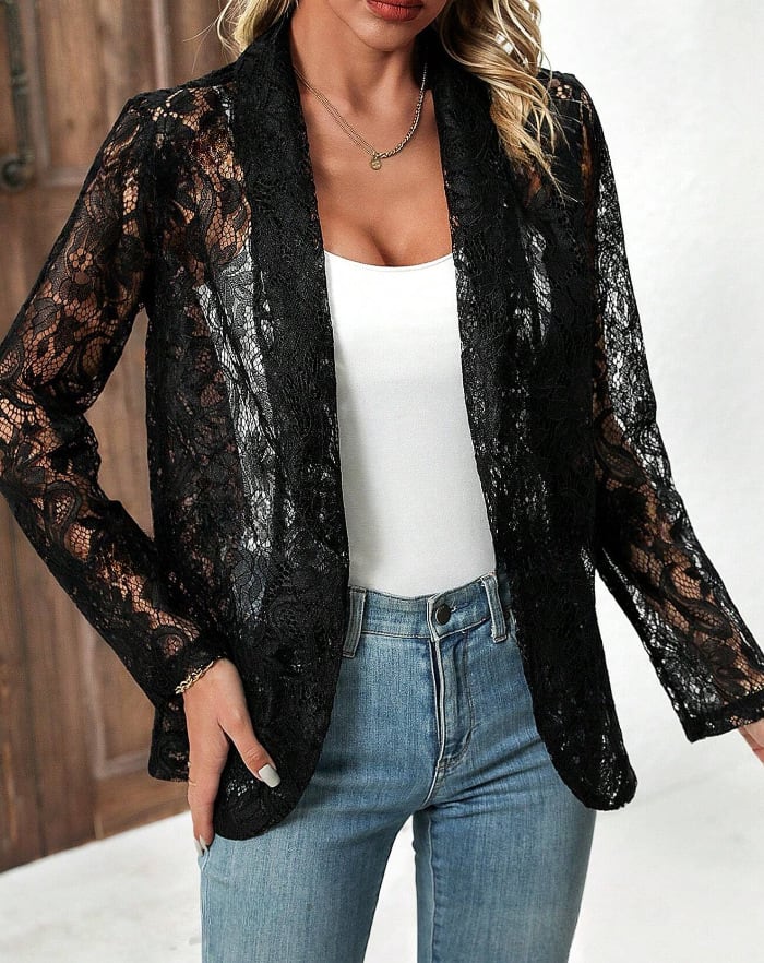 Spring And Summer Small Suit, Fashionable And Versatile Solid Color Lace Shirt Jacket view 11