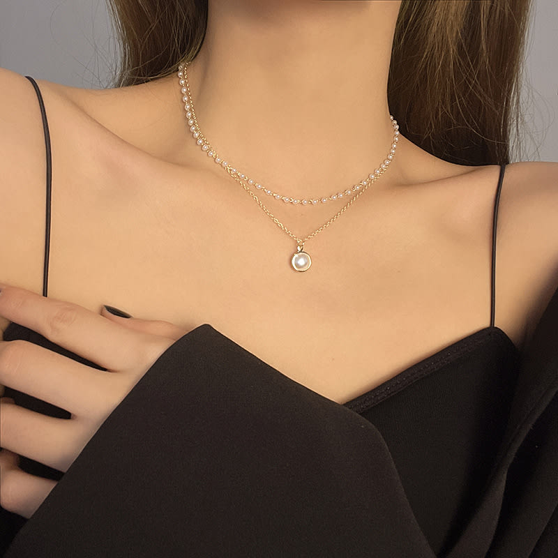 Summer Double-layer Pearls Necklace INS Fashion Clavicle Chain Necklace Jewelry For Beach view 5