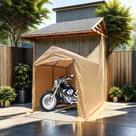 7x12ft Outdoor Portable Gazebo Storage Shelter Shed With 2 Roll Up Zipper Doors & Vents Carport For Motorcycle Waterproof And UV Resistant Anti-Snow Portable Garage Kit Tent, Sand view 4