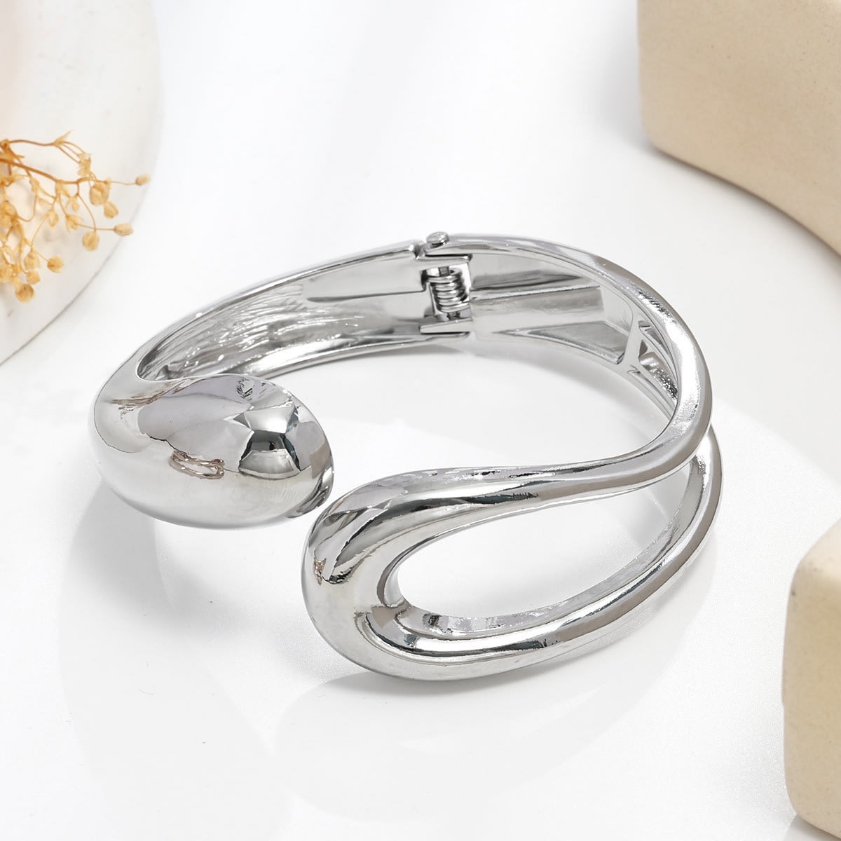 Minimalist Irregular Wave Pattern Handmade Metal Smooth Bracelet For Women view 12