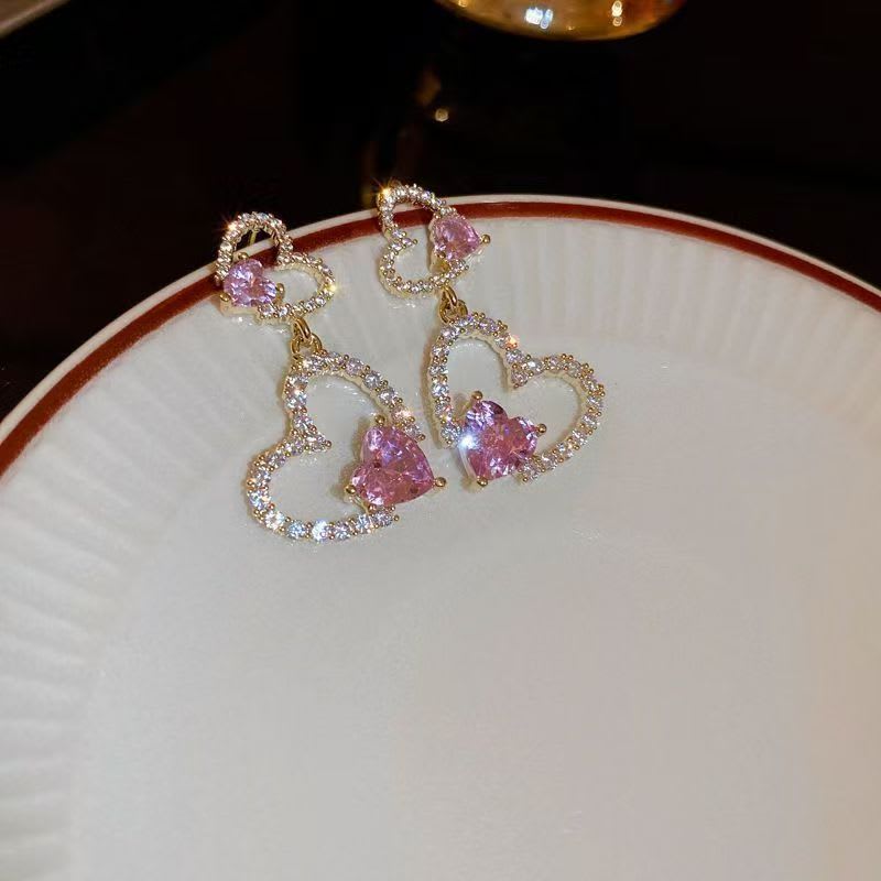 Silver Post Earrings With Classic Royal Court Style. Exquisite Flower Design Decorated With Diamonds And Pearls, Luxury, Unique And High-end For Daily Wear. view 3