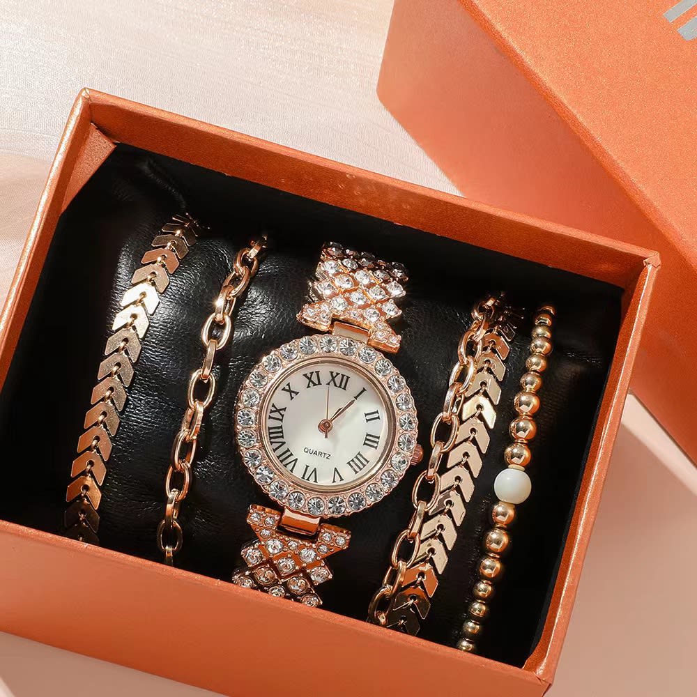 Diamond Women's Bracelet Watch Luxury Fashion Gift Box Watch Bracelet Six-piece Set view 3