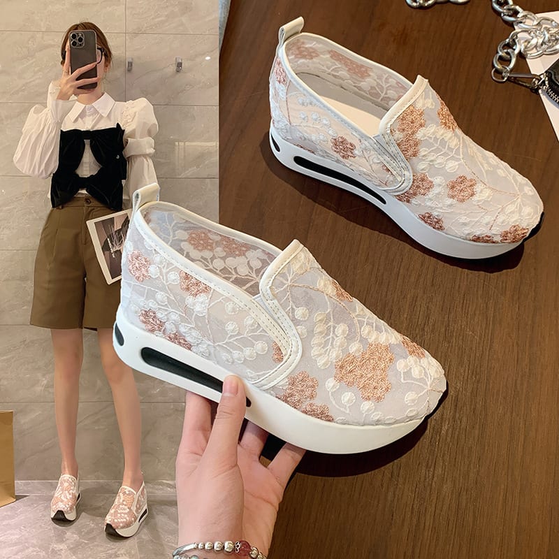 Women's Fashion Lace Mesh Casual High Heel Sneakers view 4