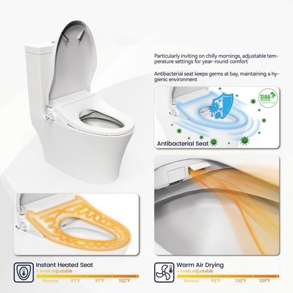 Smart Toilet With Side Knob Adjustable Heated Seat, Water Temperature And Pressure Adjustment Function, Portable Toilet With Automatic Nozzle Cleaning Function, Cannot Be Shipped On Weekends view 6