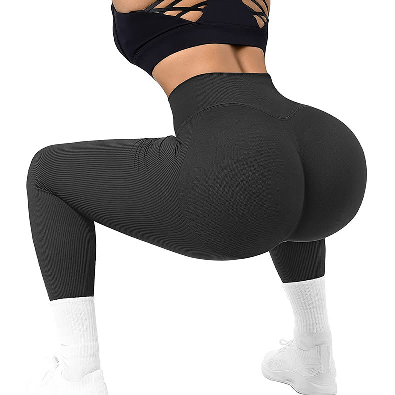 High Waist Seamless Leggings Threaded Knitted Fitness Pants Solid Women's Slimming Sports Yoga Pants Elastic Running Sport Leggings view 9