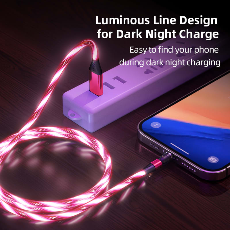 540 Rotate Luminous Magnetic Cable 3A Fast Charging Mobile Phone Charge Cable For LED Micro USB Type C For I Phone Cable view 8