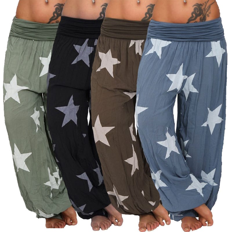 Women's Star Print Solid Color Harem Pants view 7