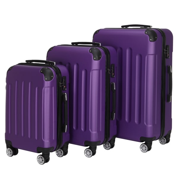 Three In One Handle Universal Wheel With 4 Corner Guards Pull Rod Box, 20in, 24in, 28in ABS Aluminum Alloy Pull Rod, Classic Color Scheme - Dark Purple view 3