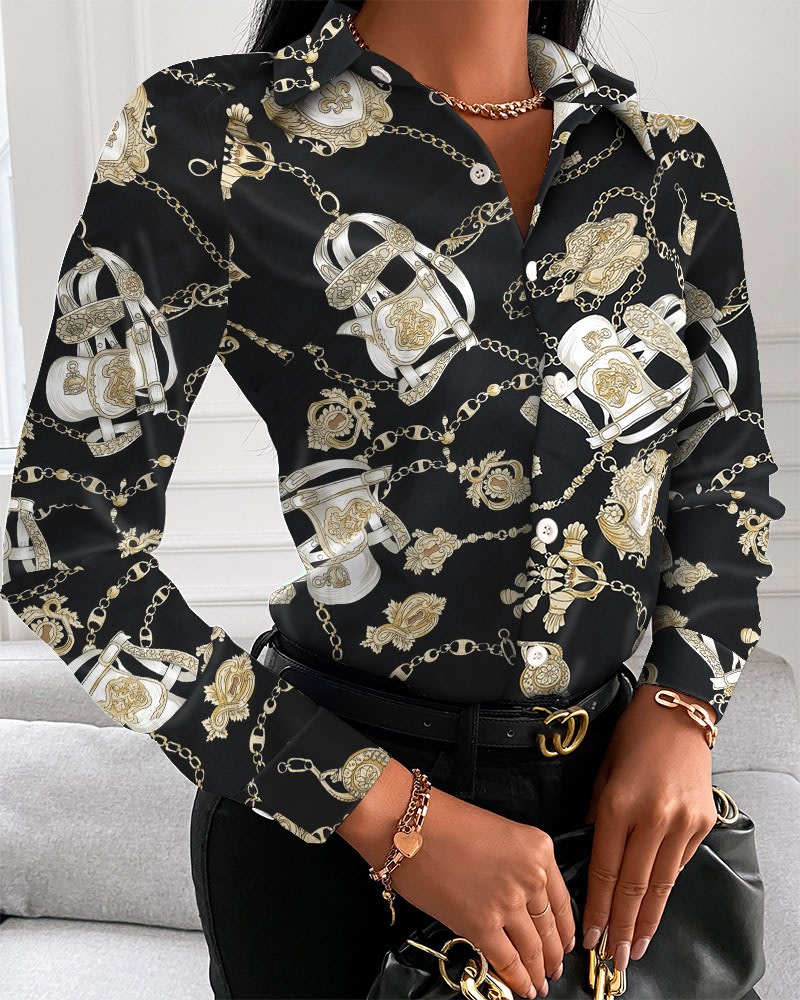 Autumn Shirt Long-sleeved Printed Lapel Shirt view 8