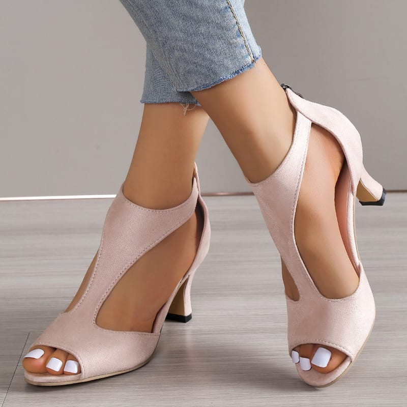 Women's High Heeled Fish Mouth Sandals with Zipper Closure - Summer Dressy Open Toe Footwear view 6