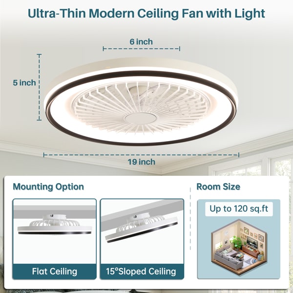 19 Inch RGB Dimmable LED Enclosed Ceiling Fan With Embedded Bladeless 6-speed Remote Control, Suitable For Bedroom Parties view 12