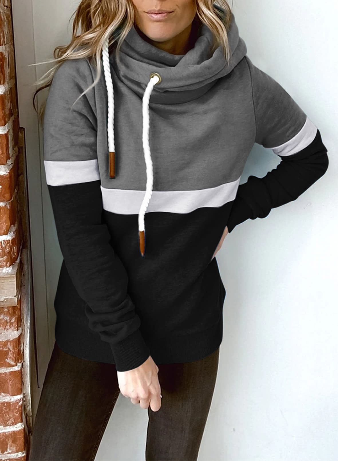 Women's Casual Turtleneck Hooded Sweatshirt view 4