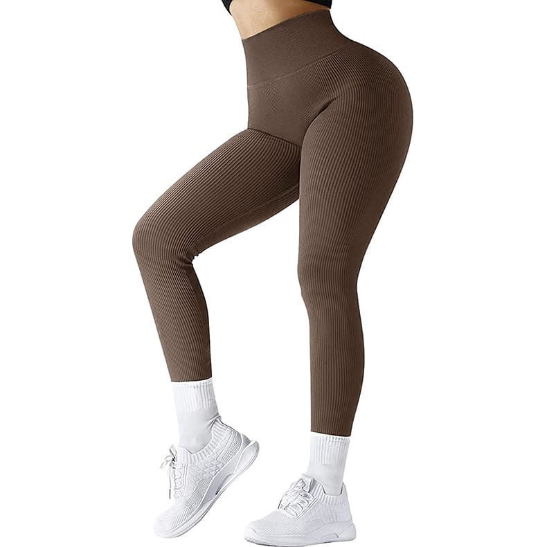 High Waist Seamless Leggings Threaded Knitted Fitness Pants Solid Women's Slimming Sports Yoga Pants Elastic Running Sport Leggings view 4