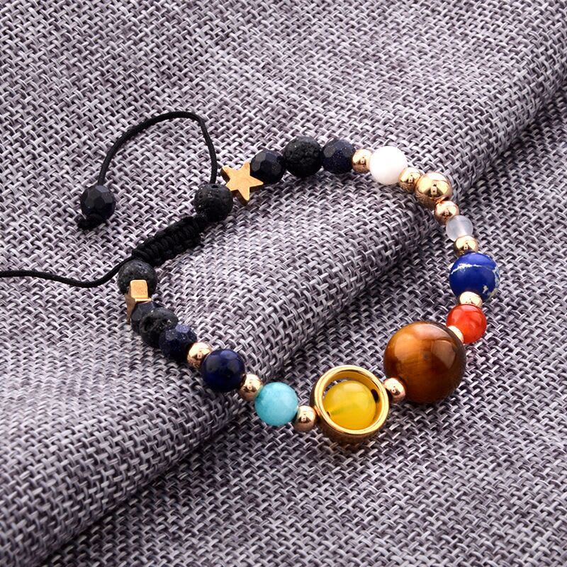 Eight Planets Alloy Bracelet, Natural Stone Bead Bracelet Women Solar System Bracelet Universe Galaxy The Eight Planets Guardian Star Natural Stone Beads Bracelet Bangle Gifts For Girls view 3