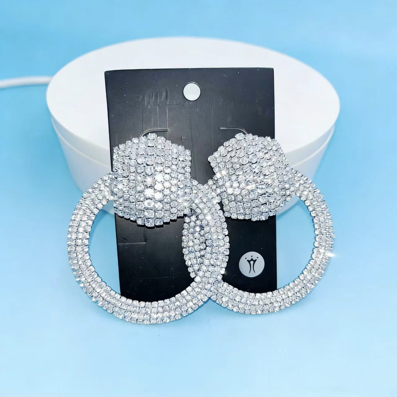 Fully Paved Oversized Sparkle Hoop Earrings For Women