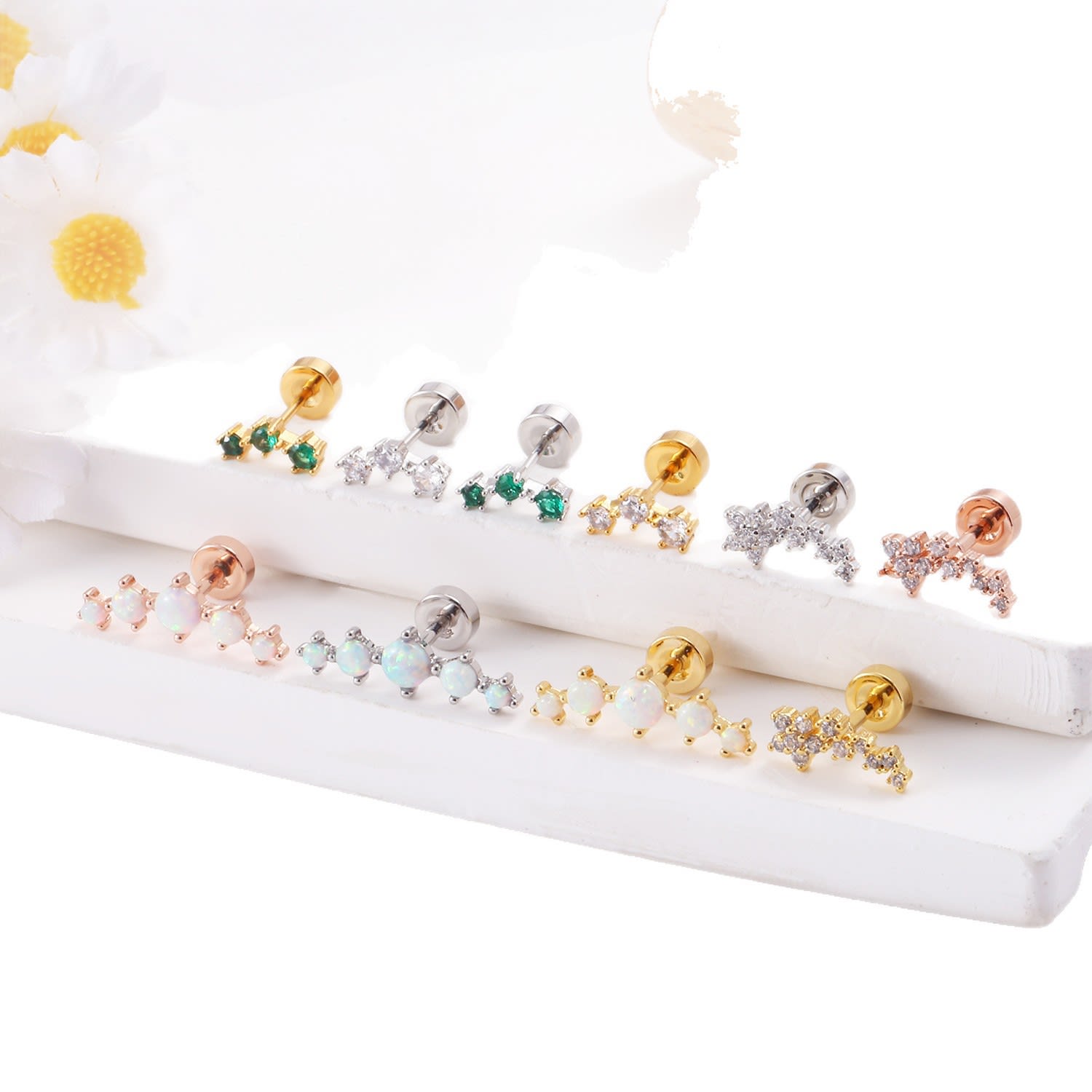 Stainless Steel Lip Studs With Heart-shaped Zircon Earrings view 12