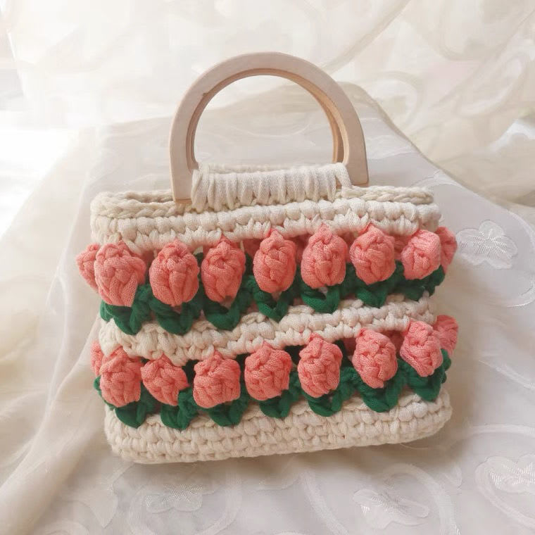 Cloth Line Crochet Knitting Tulips Handbags view 7