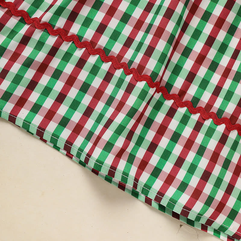 Toddler Infant Baby Girls Christmas Dress Short Sleeve Christmas Tree Embroidered Plaid Casual Party Dresses view 15