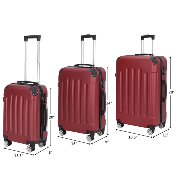 3-in-1 Swivel Wheel With Handle, 4 Corner Protectors, Trolley Box, 20in 24in 28in, ABS Aluminum Alloy Trolley, Classic Color - Burgundy view 6
