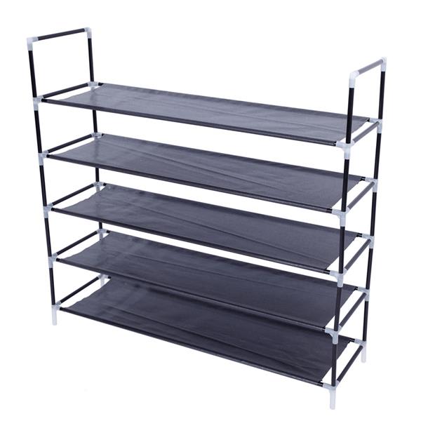 Simple Assembly 5 Tiers Non-woven Fabric Shoe Rack With Handle Black view 3