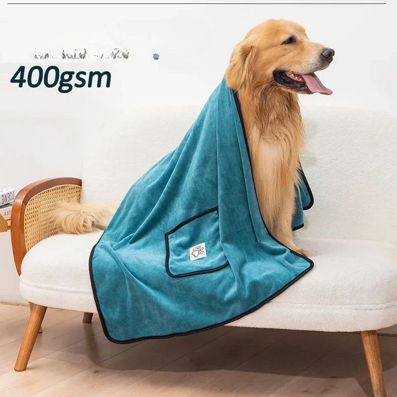 Pet Towel Dog Bathrobe Water Absorbent And Quick Drying Cleaning Beauty Glove Style Pocket Dog Bath Towel Accessori Cani view 4