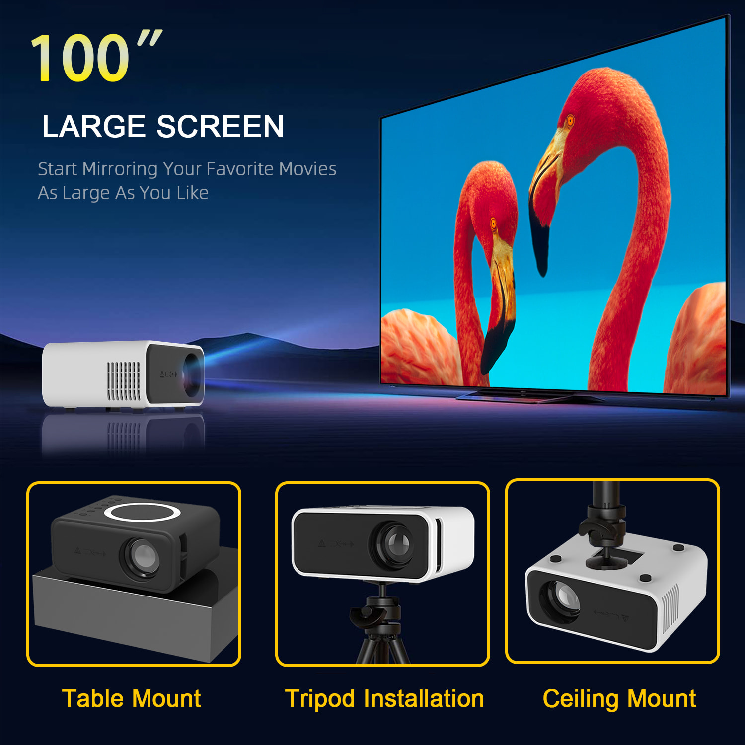 YT300 Mobile Video Projector Support 1080P Home Theater Media Player Wired Wireless Same Screen Android IOS Smartphone view 3