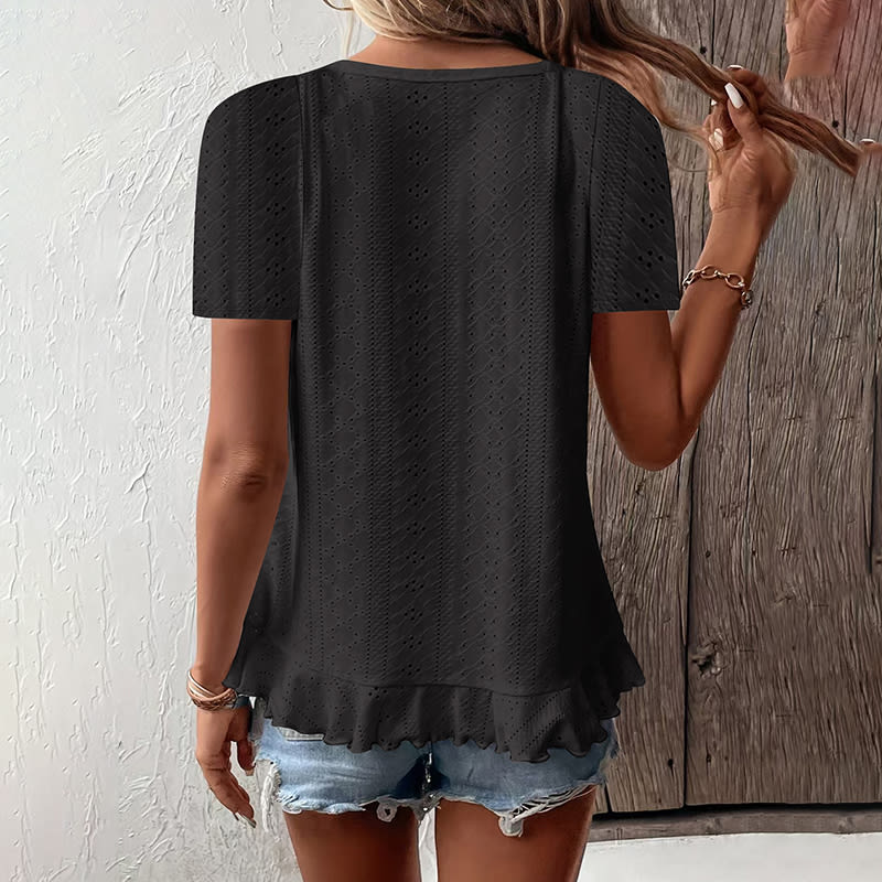 Women's Ruffle Hem Short Sleeve T-Shirt Casual Summer Crew Neck Blouses Top view 16