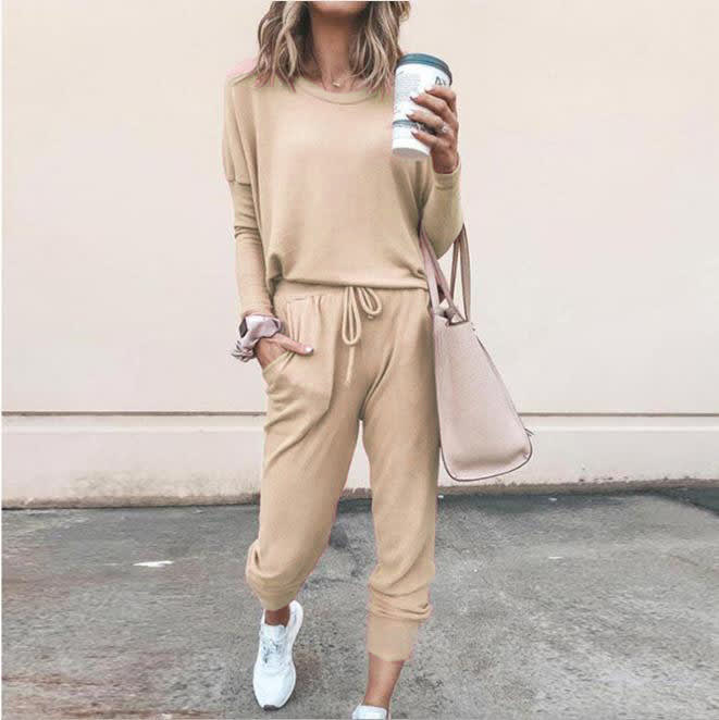 Women's Long Sleeve Suit Fashion Pullover Top And Pockets Drawstring Long Pants Solid Color Casual Sports Trouser Suit Clothing view 10