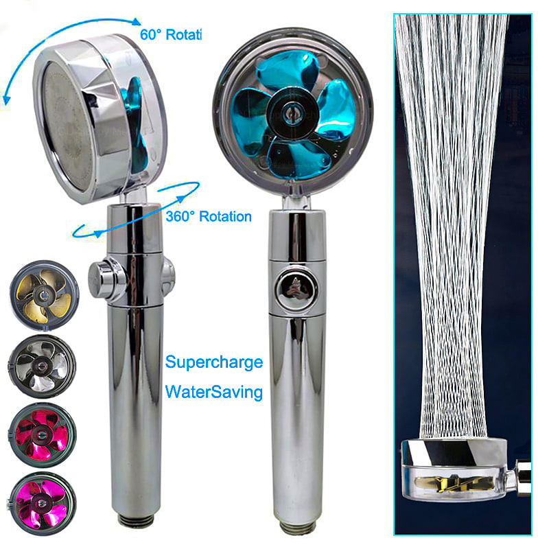 Shower Head Water Saving Flow 360 Degrees Rotating With Small Fan ABS Rain High Pressure Spray Nozzle Bathroom Accessories view 30