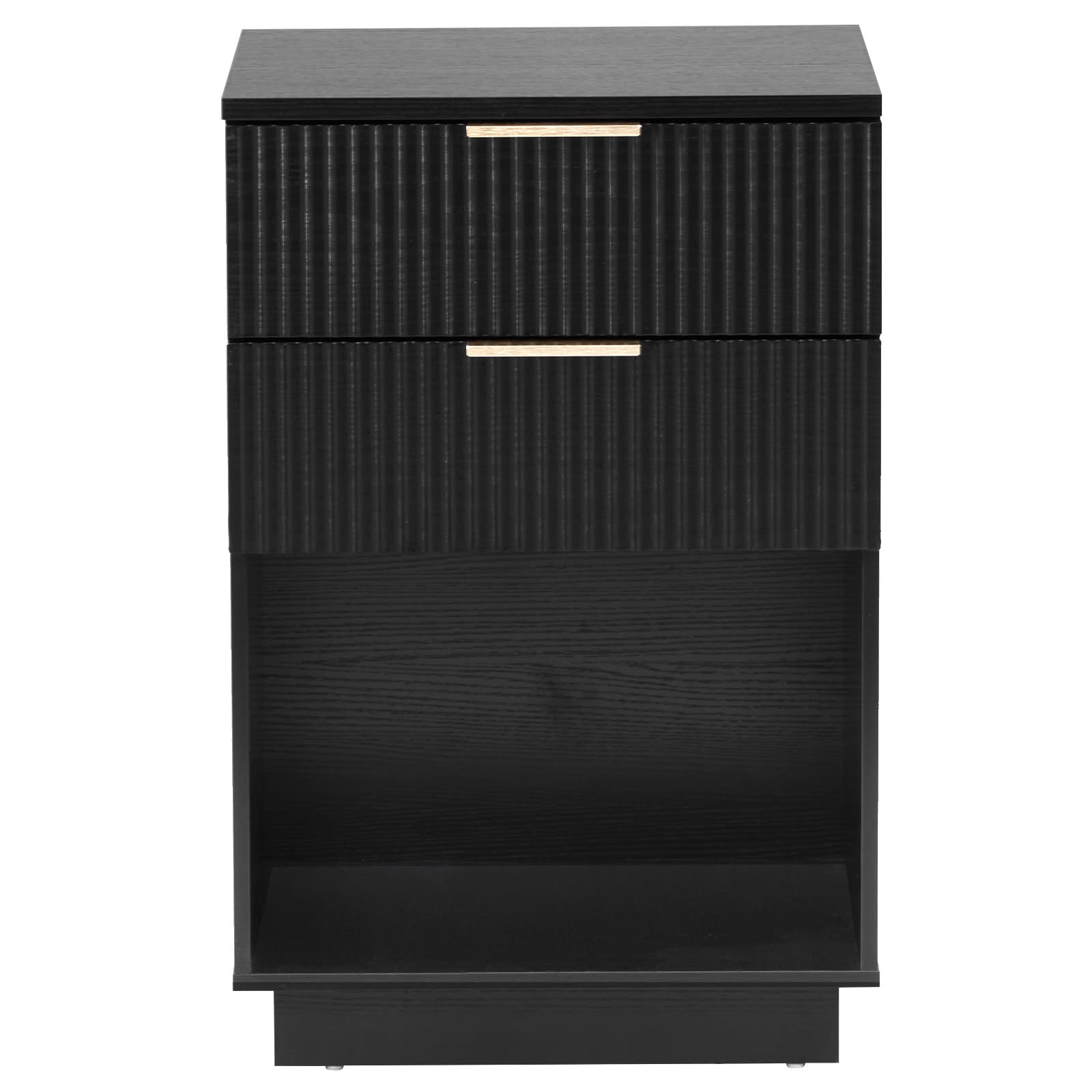 Black P2 Density Board, Wave Pattern Drawer Surface, 2 Drawer Bedside Cabinet 1pc view 3