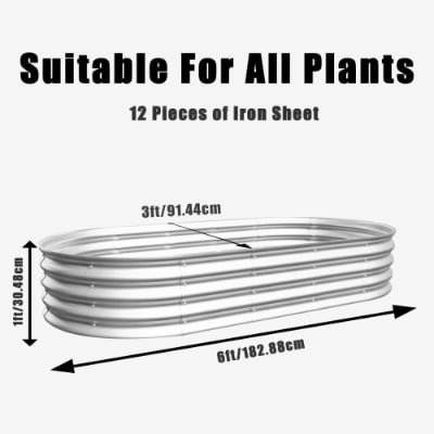 2Pcs 6x3x1ft Raised Garden Bed Kit, Galvanized Planter Raised Garden Beds For Outdoor For Vegetables,Flowers &Herbs, Heavy Duty, Rust-Resistant, Easy Assembly view 3