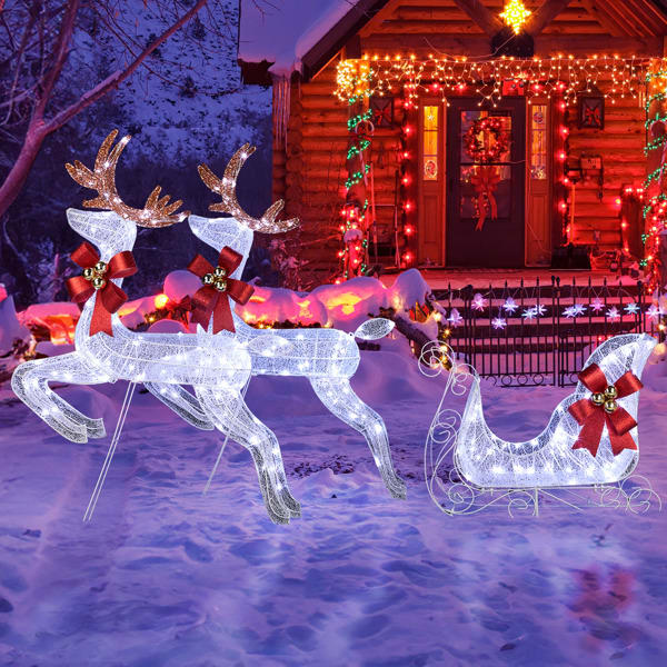 211X27.5X100cm Deer Sled, White Light, Powder Mesh, Christmas Lights, Reindeer view 9