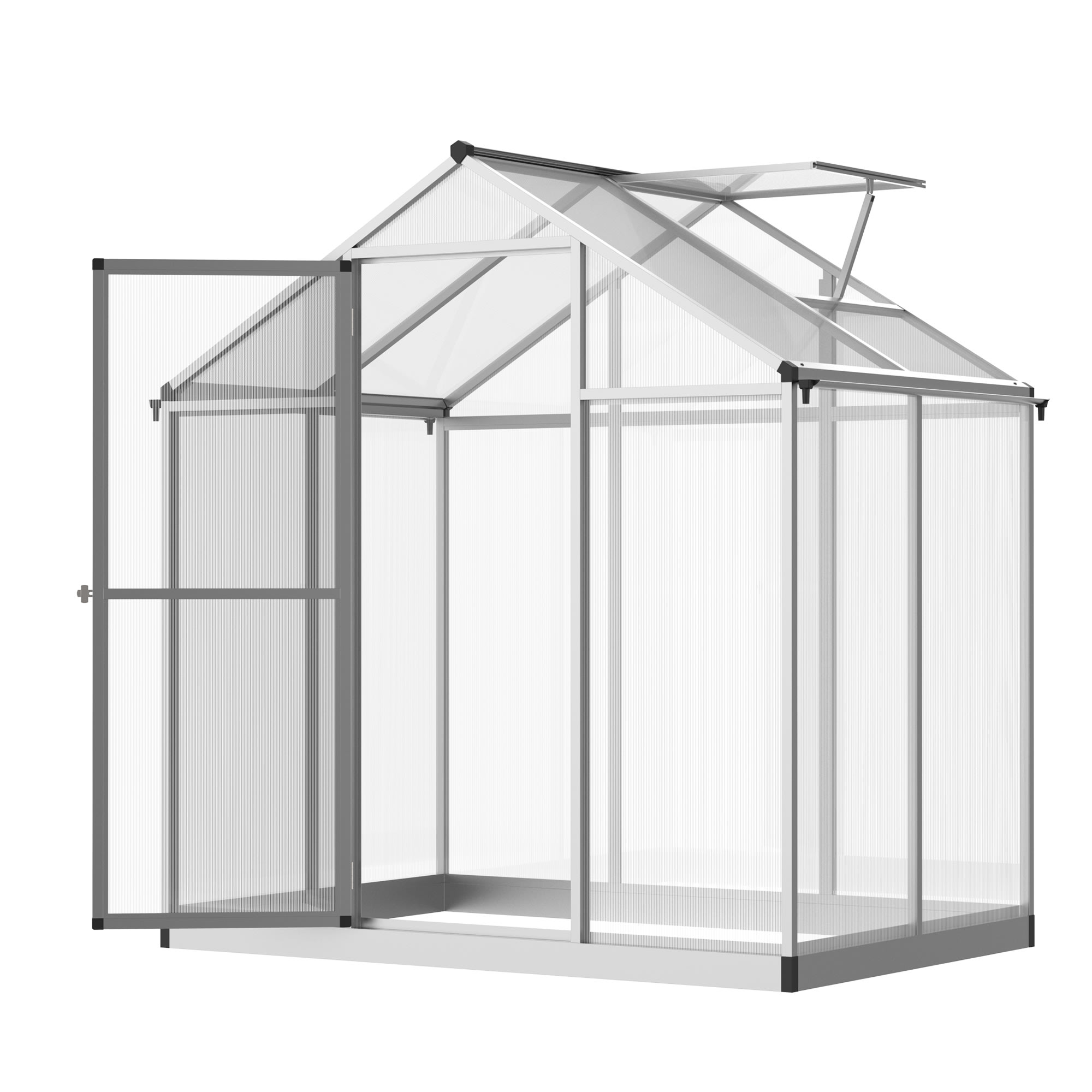4 L X 6 W Walk-In Polycarbonate Greenhouse With Roof Vent, Outdoor Greenhouse For Winter, Clear view 7