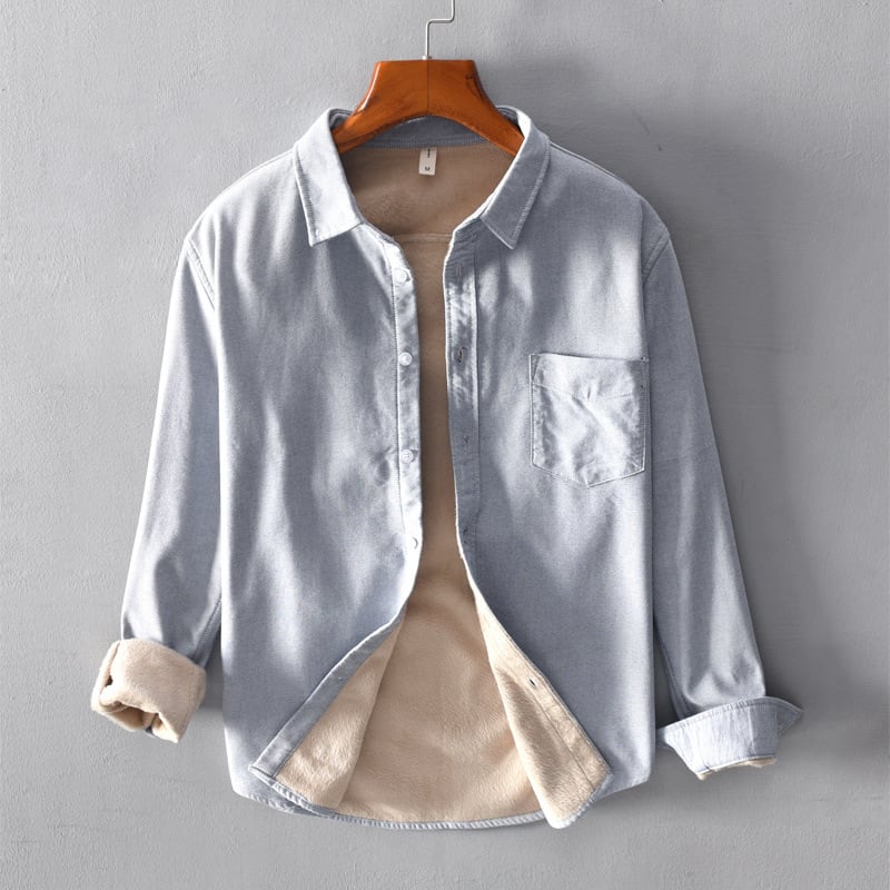 Men's Warm Shirt Jacket Casual Plus Velvet Thick Long Sleeves view 2