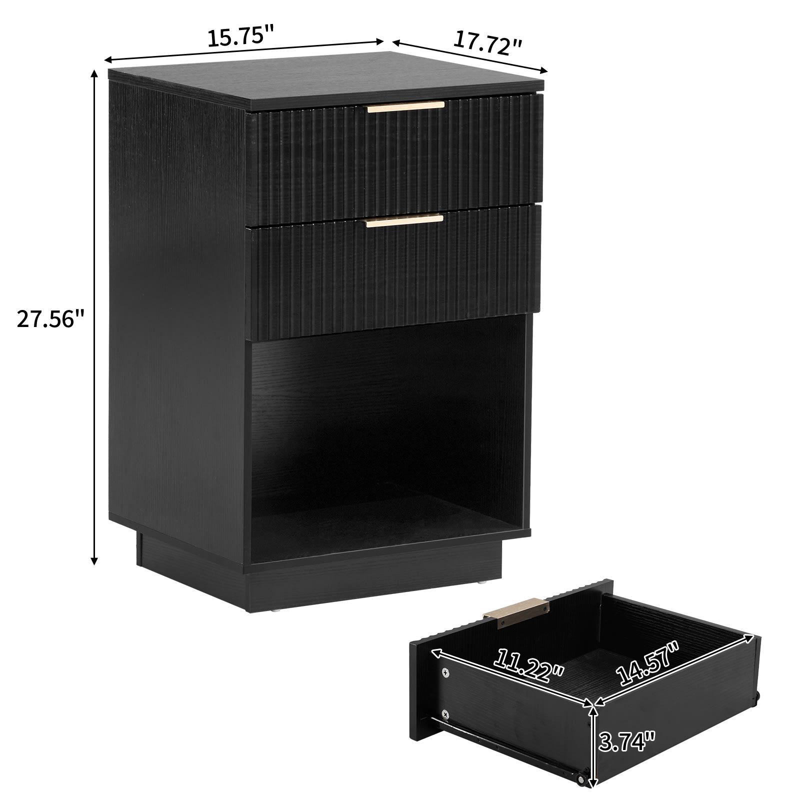 Black P2 Density Board, Wave Pattern Drawer Surface, 2 Drawer Bedside Cabinet 1pc view 13