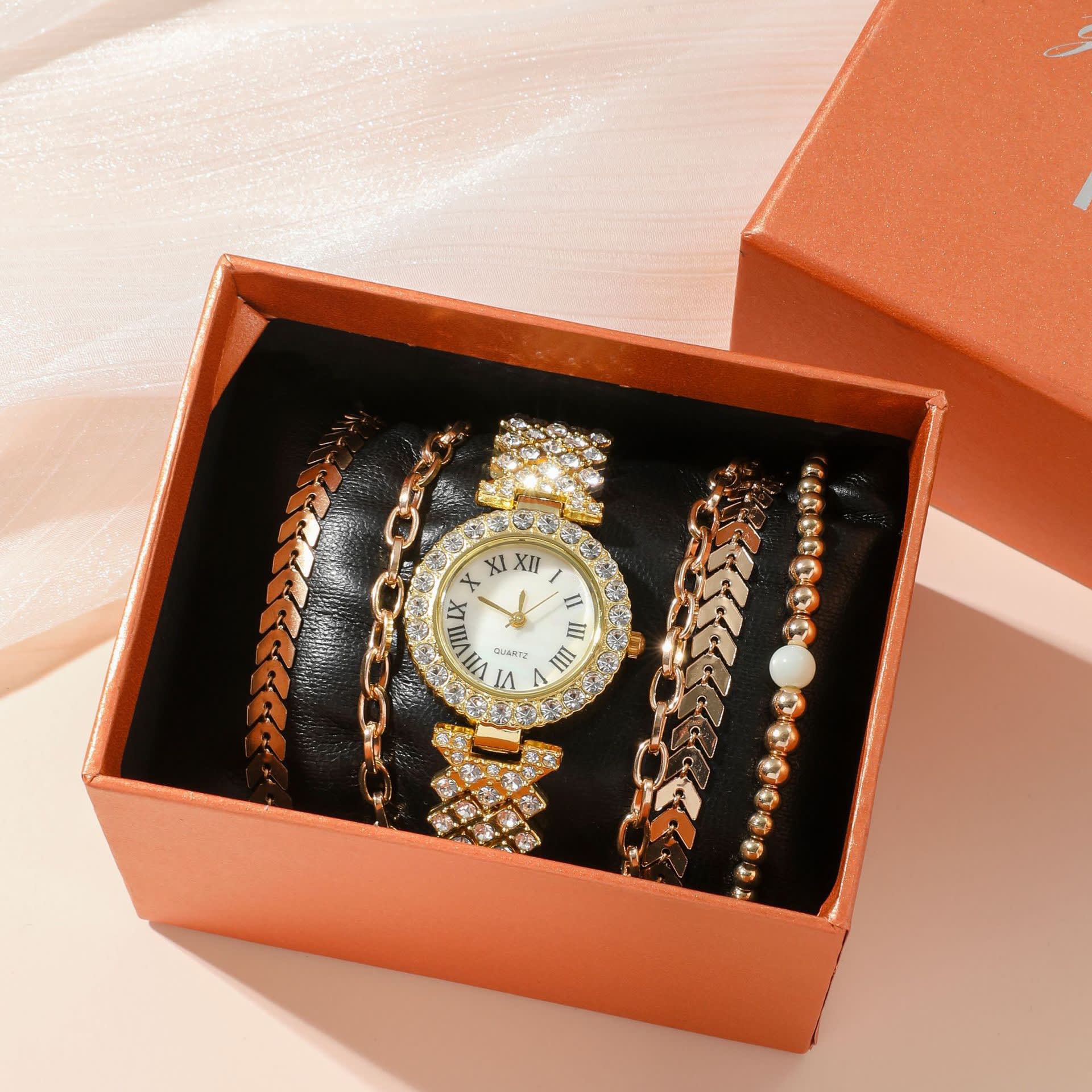 Diamond Women's Bracelet Watch Luxury Fashion Gift Box Watch Bracelet Six-piece Set view 8