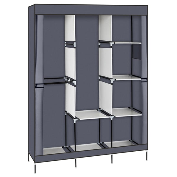 4 Layers, 8 Grids With Fabric Cover, 3 Hanging Clothes Poles, Non-woven Wardrobe