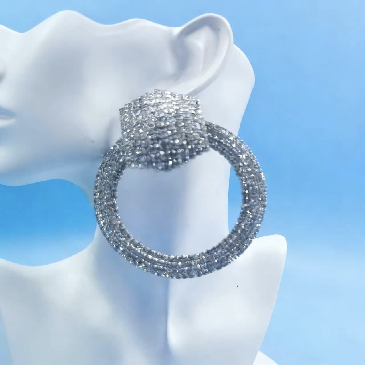 Fully Paved Oversized Sparkle Hoop Earrings For Women view 6