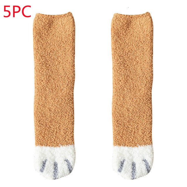 Women's Coral Fleece Cat Paw Pattern Kawaii Thick Warm Socks view 2