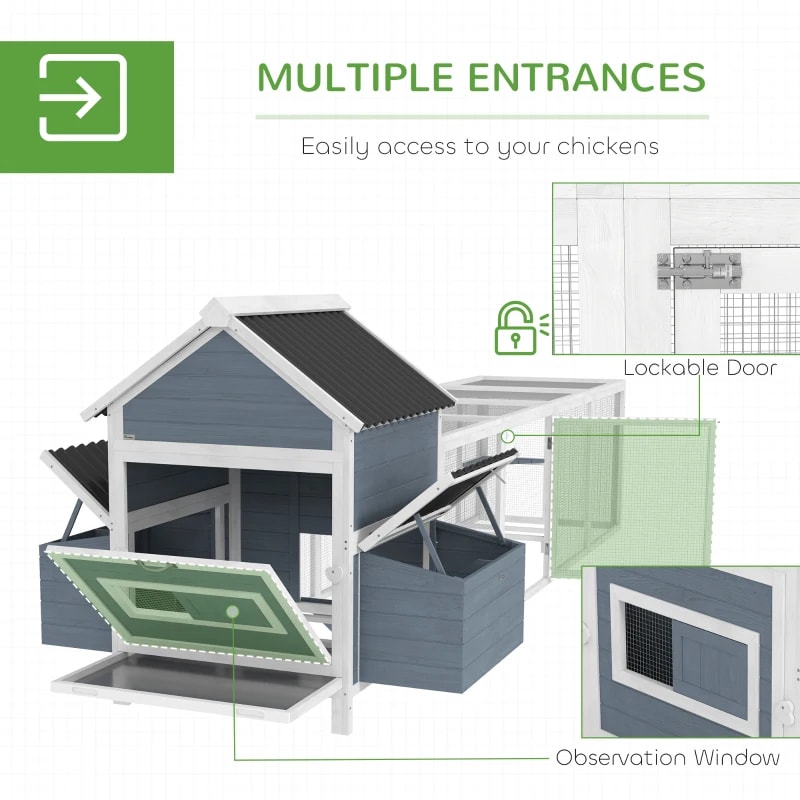 156Extra Large Wooden Chicken Coop With 2 Nesting Box, Run Cage, Waterproof Wave Roof, For 10-15 Chickens, Light GrayMultiple Packages view 2