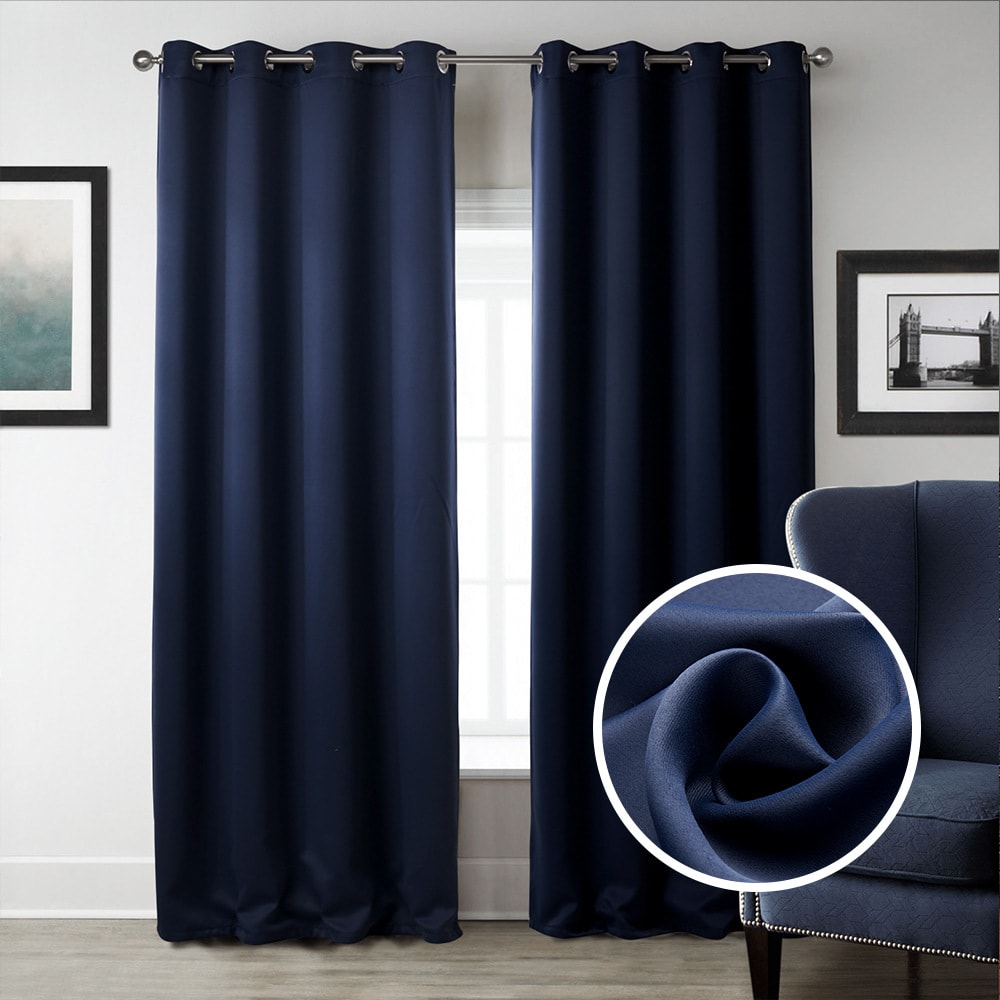 Dark Blue Bedroom Blackout Fabric Printed Curtains view 2