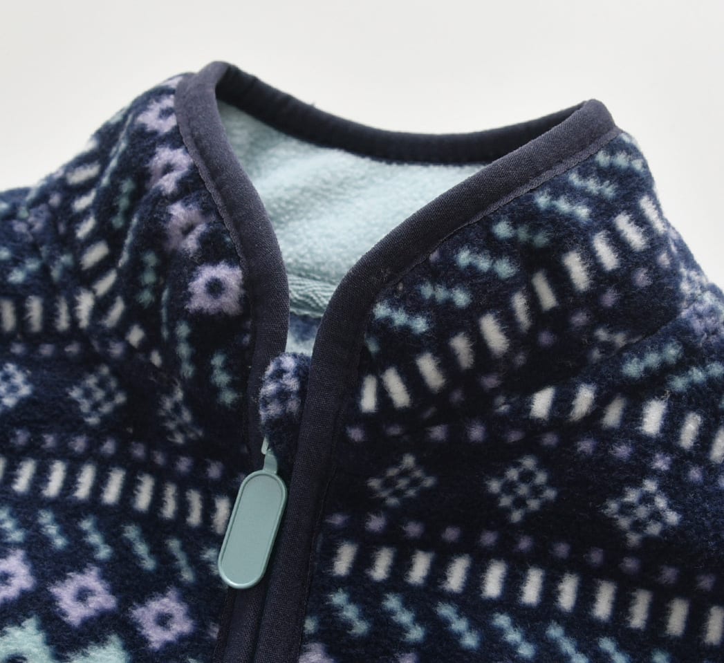 Baby Polar Fleece Jacket Navy Blue Striped Thin Long Sleeve Stand Collar Top view 3